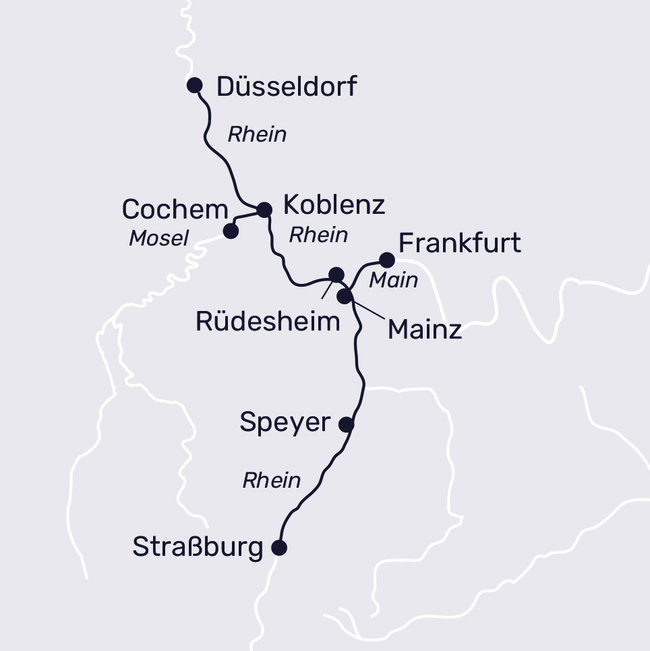 Routenkarte Festive river cruise on the Moselle and Rhine