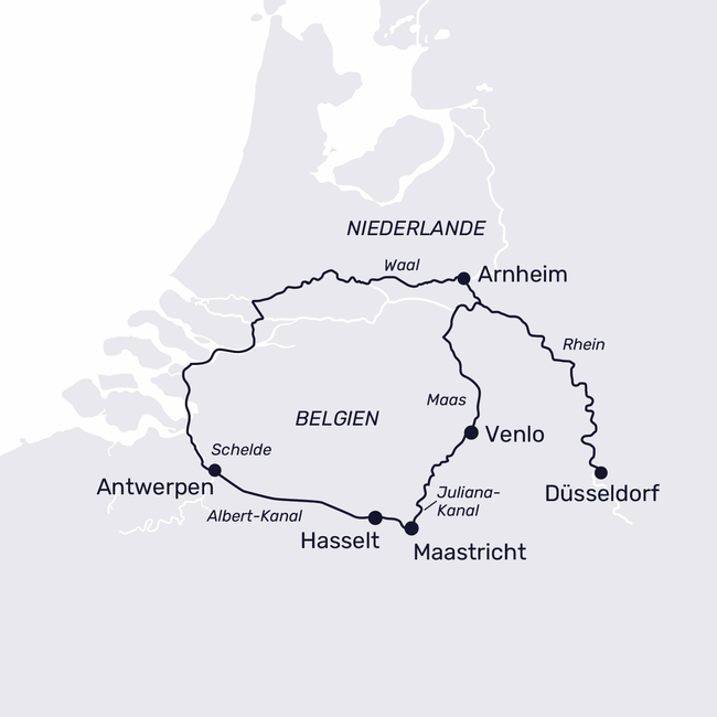 Routenkarte Kulturgenuss und Naturidylle auf der Maas
