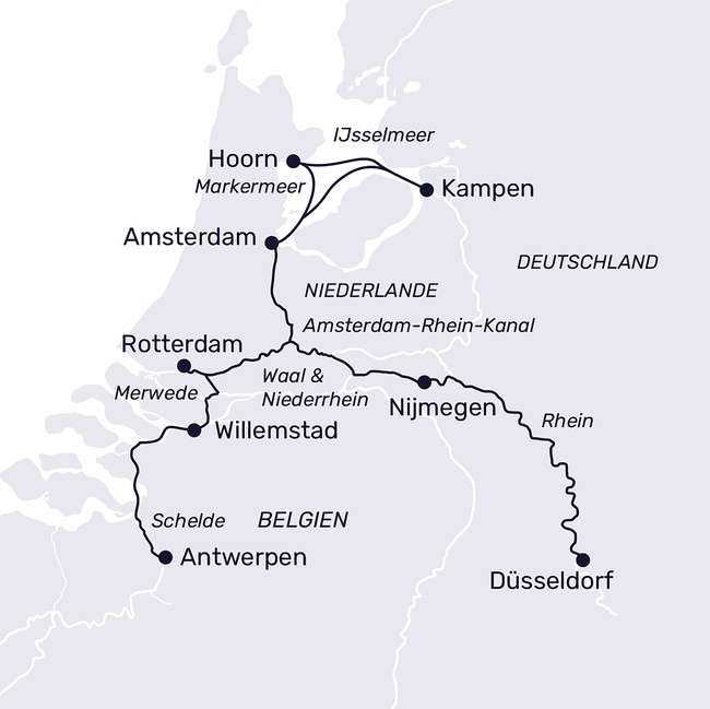 Routenkarte Holland meets Belgium: Between the IJsselmeer and Flemish culture