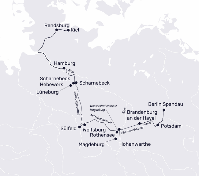 Routenkarte Herbstzauber auf der Elbe – von Kiel nach Berlin