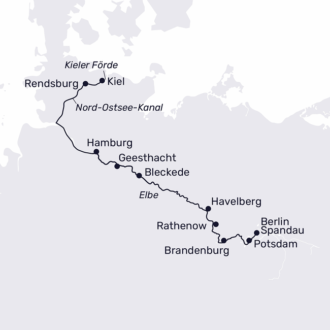 Routenkarte On the Havel and Elbe from Berlin to Kiel