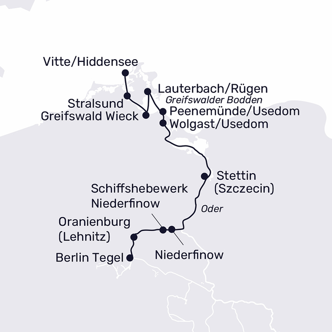 Routenkarte The Baltic Sea and its islands – Hiddensee, Rügen, Usedom and Szczecin