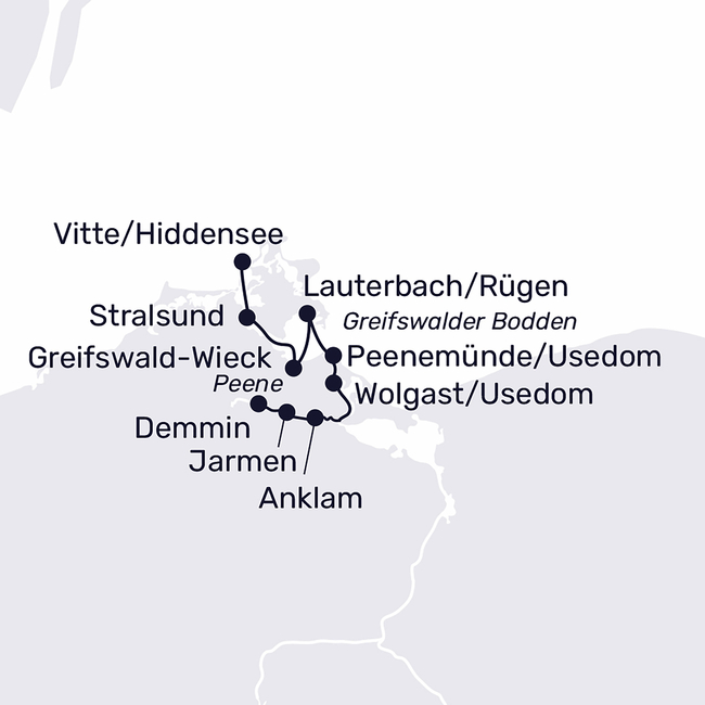 Routenkarte The Peene Valley & Bodden Coast during crane season