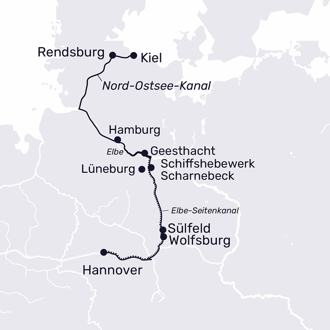 Routenkarte From the Kiel Fjord to Hanover